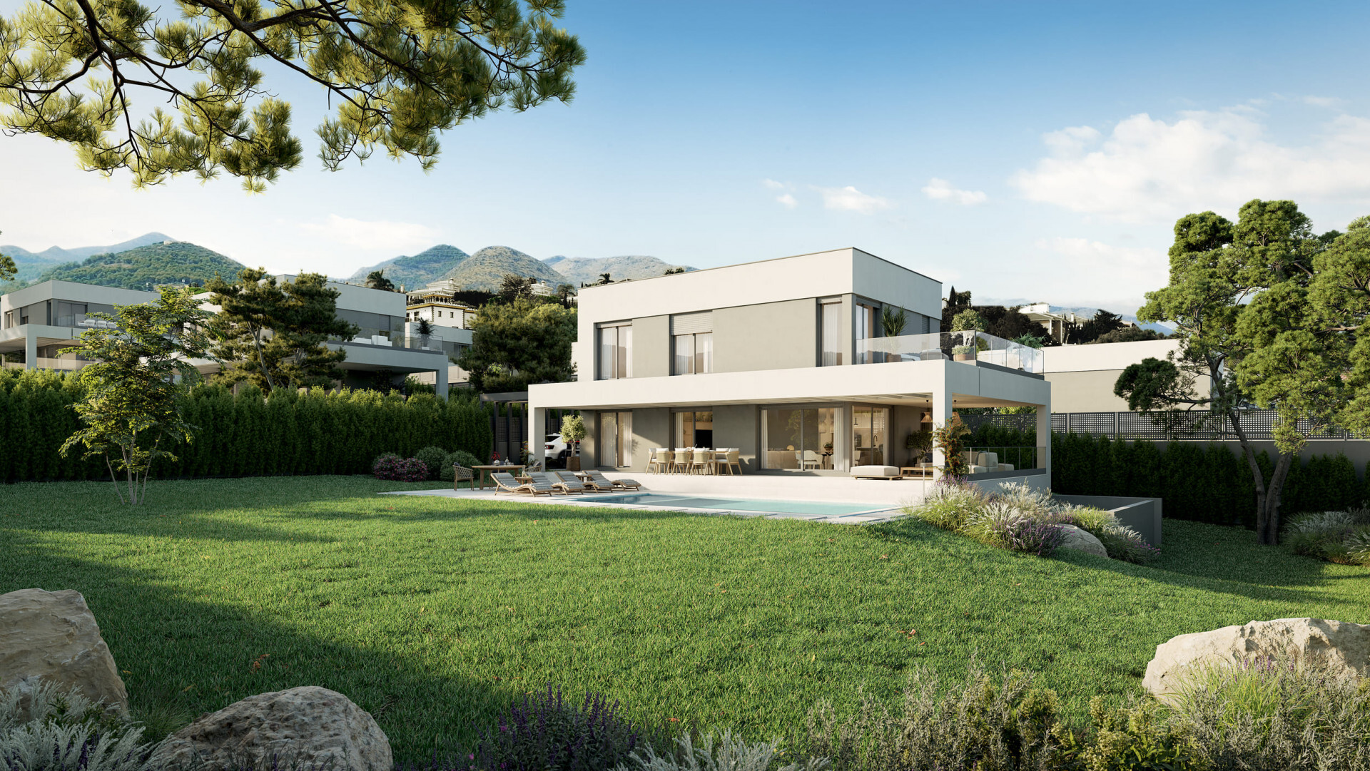 Moderne en charmante villa in een afgesloten complex met bewaking in Alhaurín de la Torre