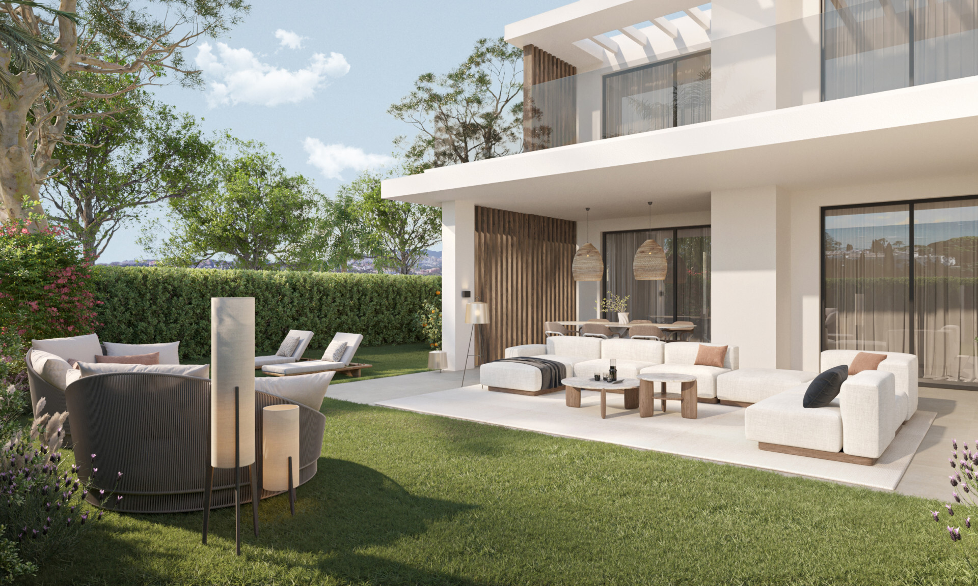 Ruim en licht appartement op de begane grond met een privétuin, in de New Golden Mile, Estepona